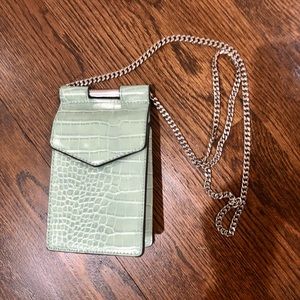 Topshop Teal Crocodile Mini Purse with Silver Chain Crossbody Strap